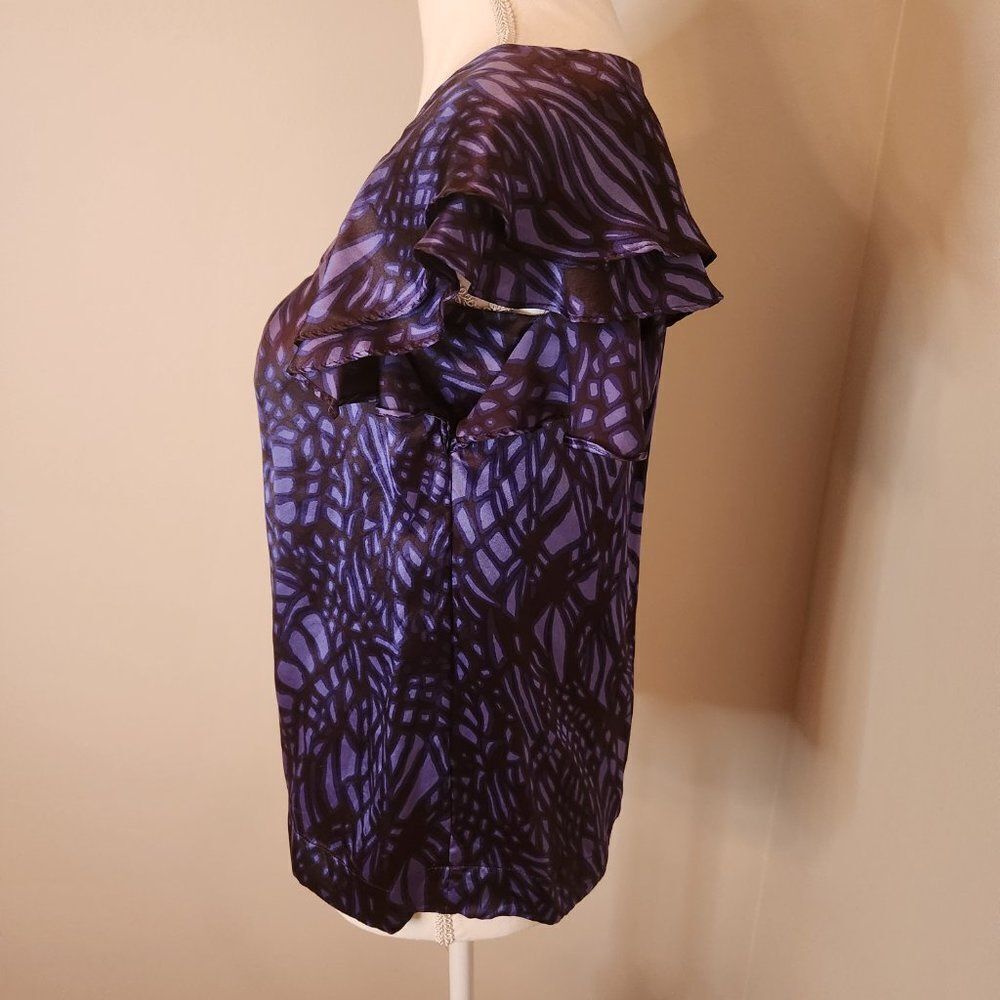 Banana Republic Purple and Black Silk Flutter Sleeve Blouse - Picture 7 of 9